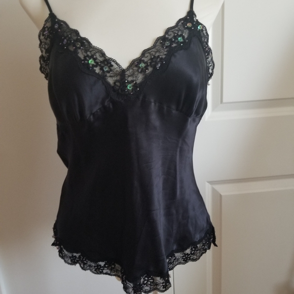 BLACK Silk Camisole Top with Straps size M - Picture 4 of 6